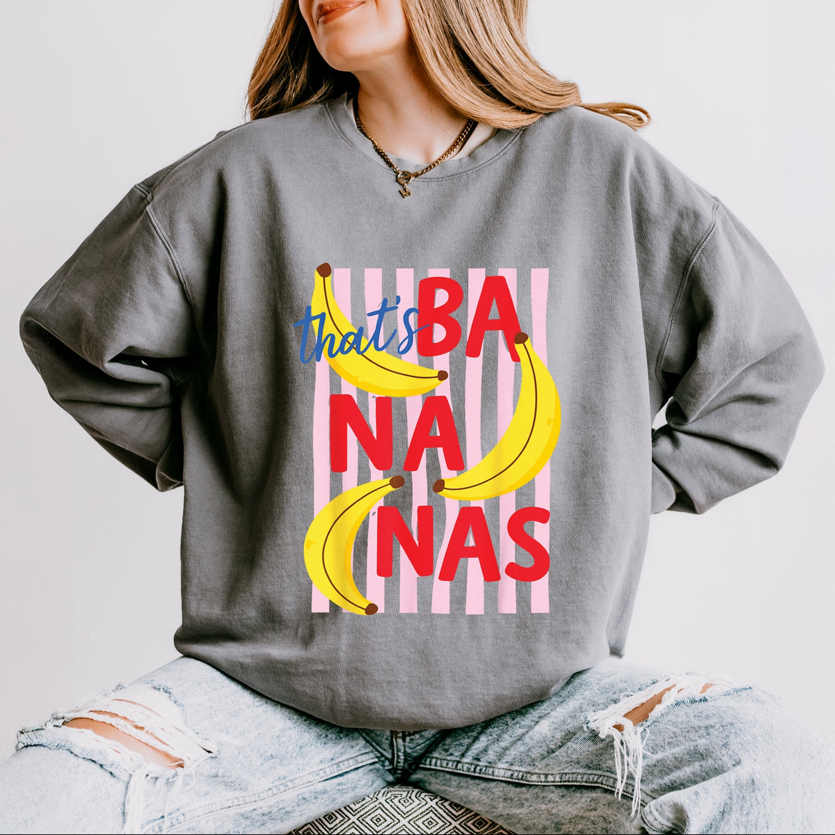 That's Bananas Stripes - Women's Lightweight Garment Dyed Sweatshirt
