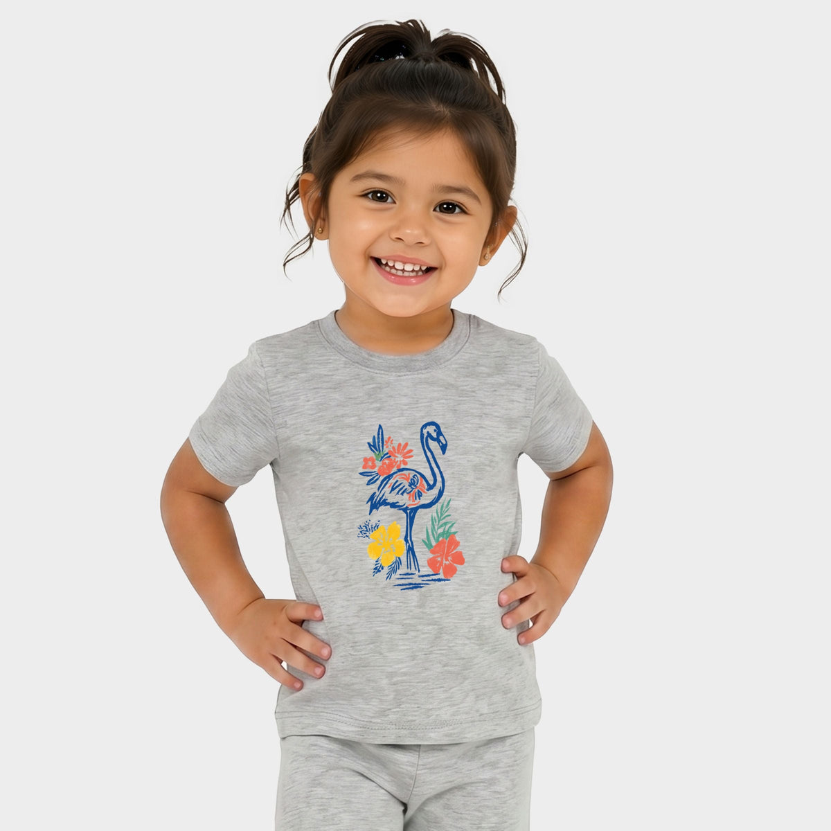 Flamingo Flowers Outline - Toddler Crew Shorts Set