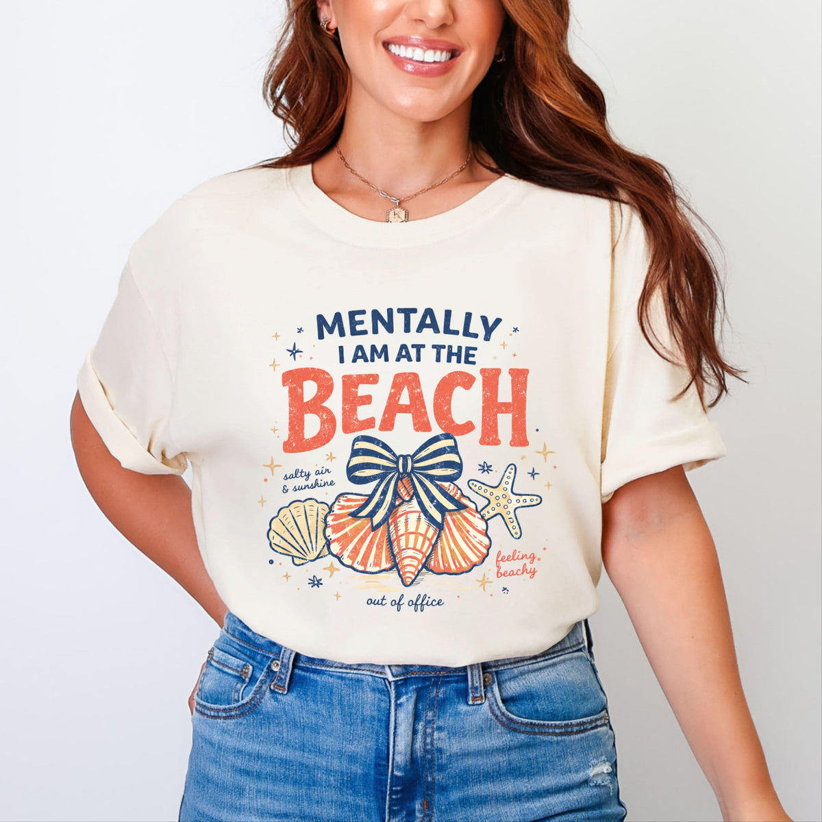 Mentally I Am At The Beach - Women's Garment Dyed Graphic T-Shirt