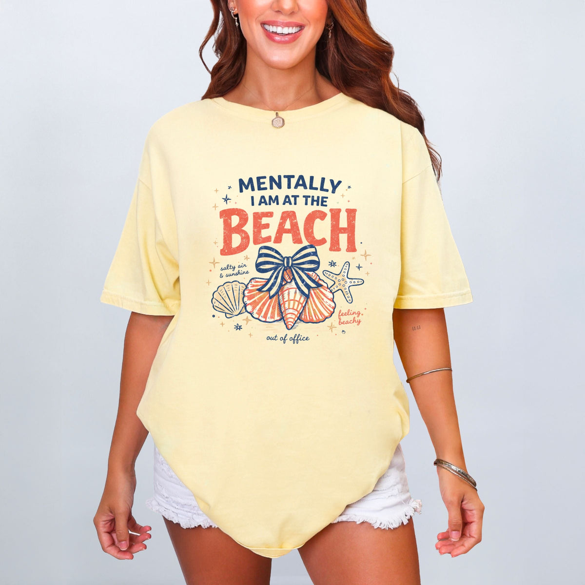 Mentally I Am At The Beach - Women's Garment Dyed Graphic T-Shirt