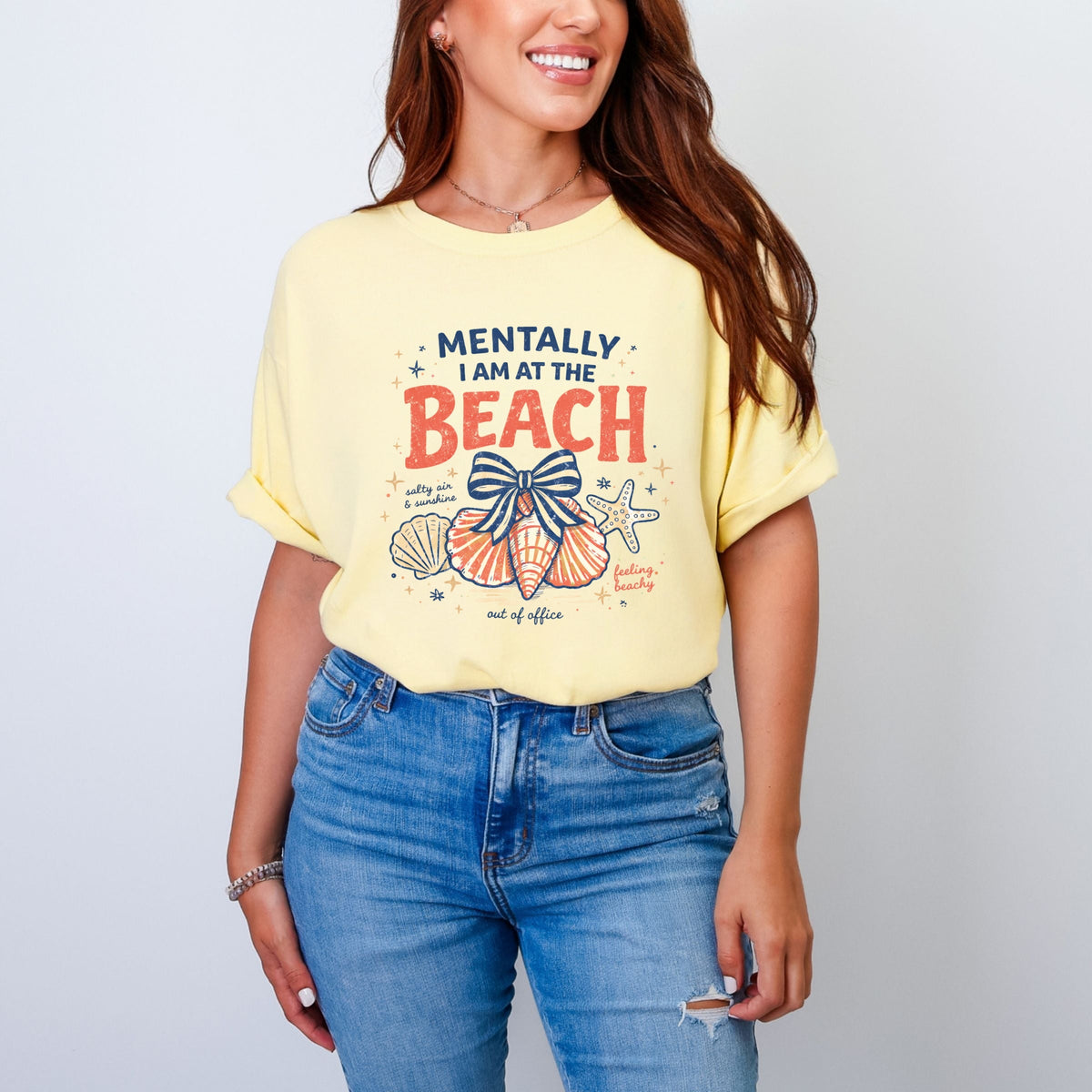 Mentally I Am At The Beach - Women's Garment Dyed Graphic T-Shirt