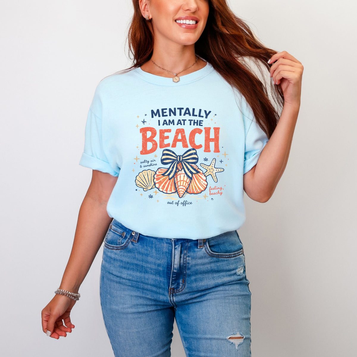 Mentally I Am At The Beach - Women's Garment Dyed Graphic T-Shirt