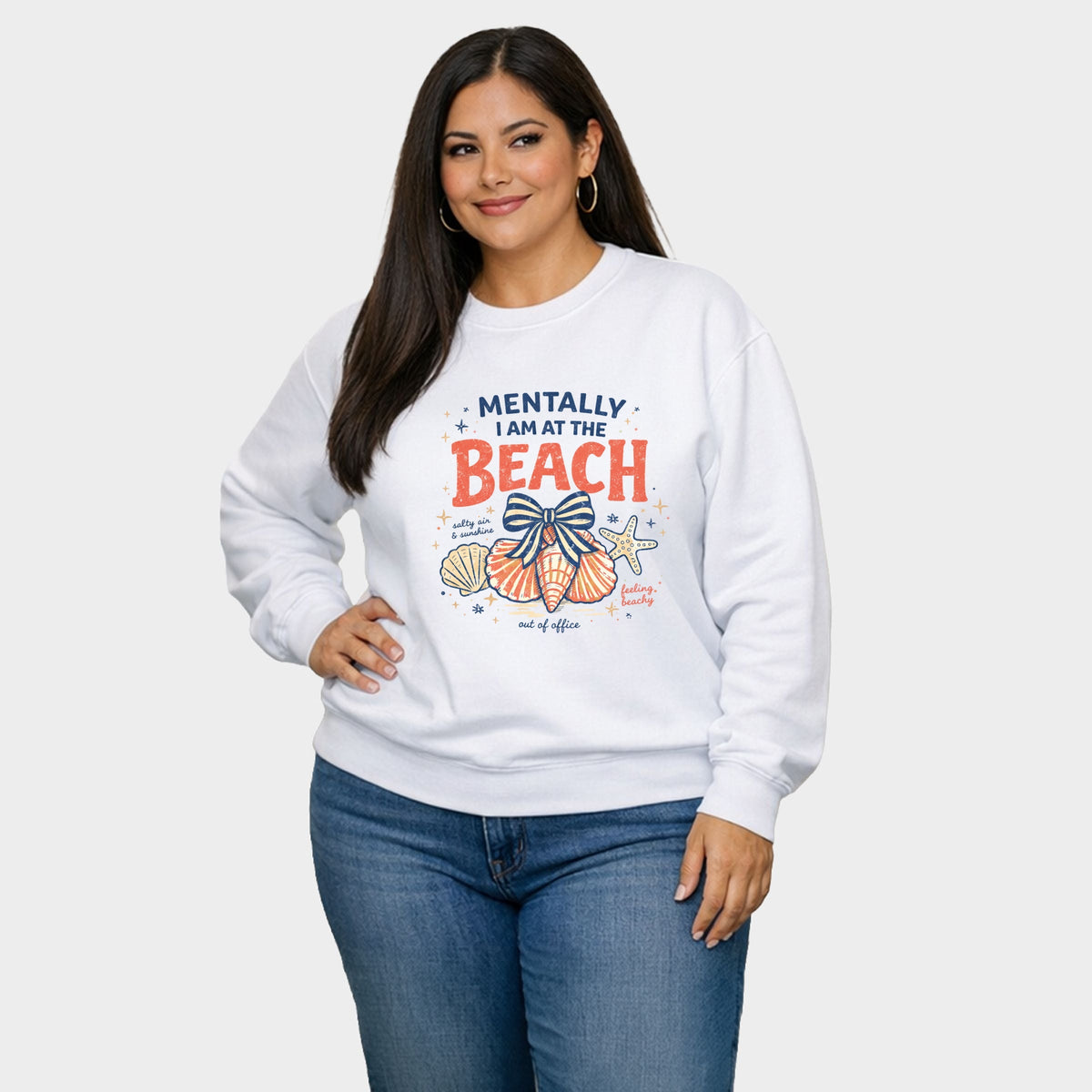Mentally I Am At The Beach - Women's Plus Sized Graphic Sweatshirt