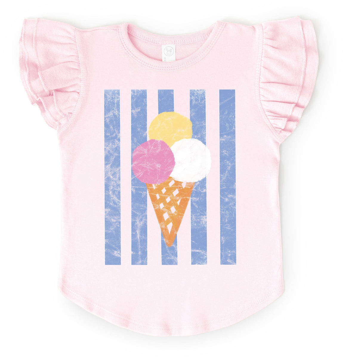 Ice Cream Cone Stripes - Girl's Flutter Sleeve Graphic T-Shirt