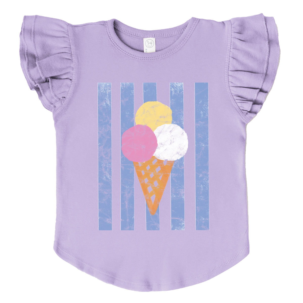 Ice Cream Cone Stripes - Girl's Flutter Sleeve Graphic T-Shirt