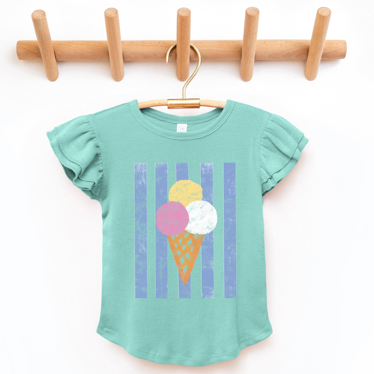 Ice Cream Cone Stripes - Girl's Flutter Sleeve Graphic T-Shirt