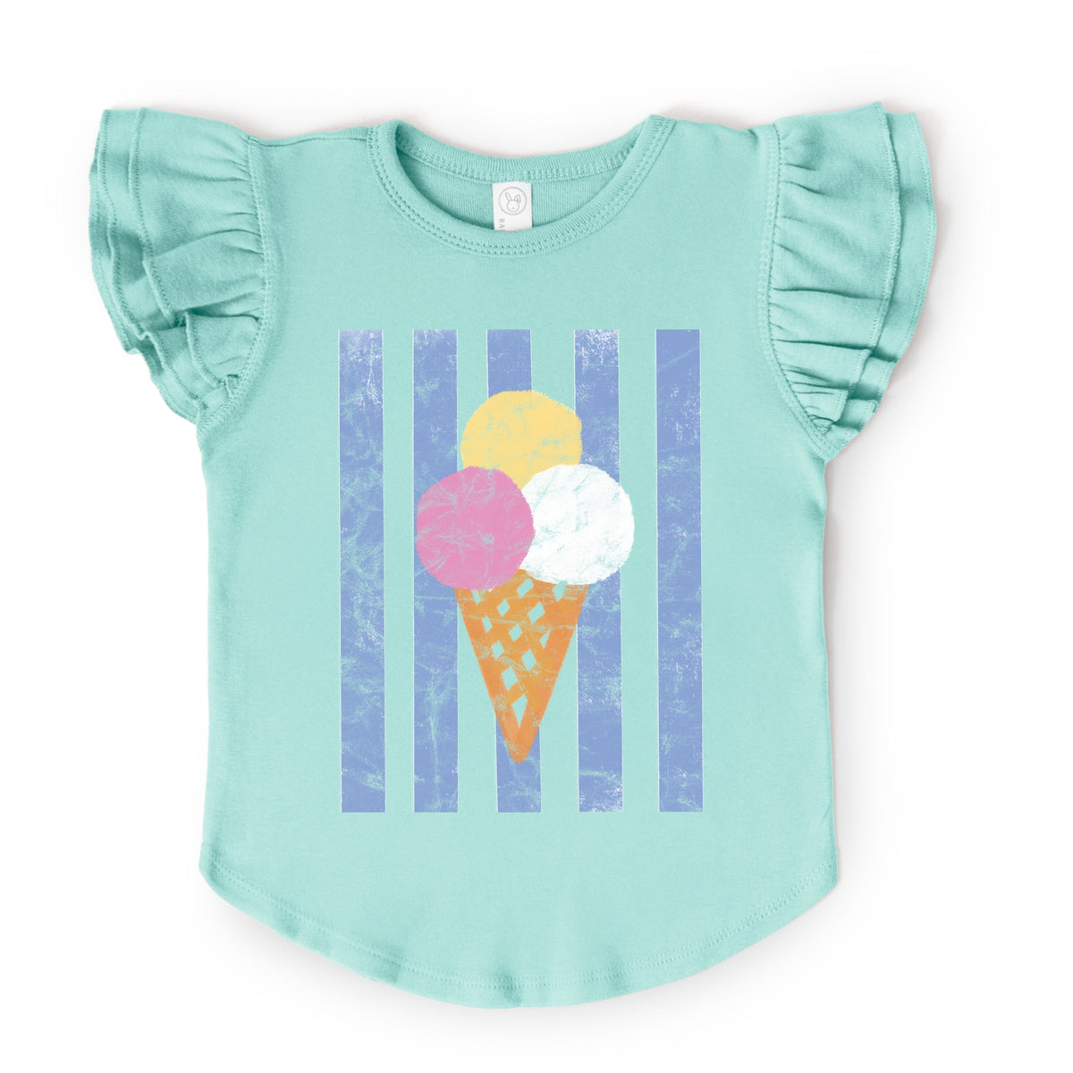 Ice Cream Cone Stripes - Girl's Flutter Sleeve Graphic T-Shirt