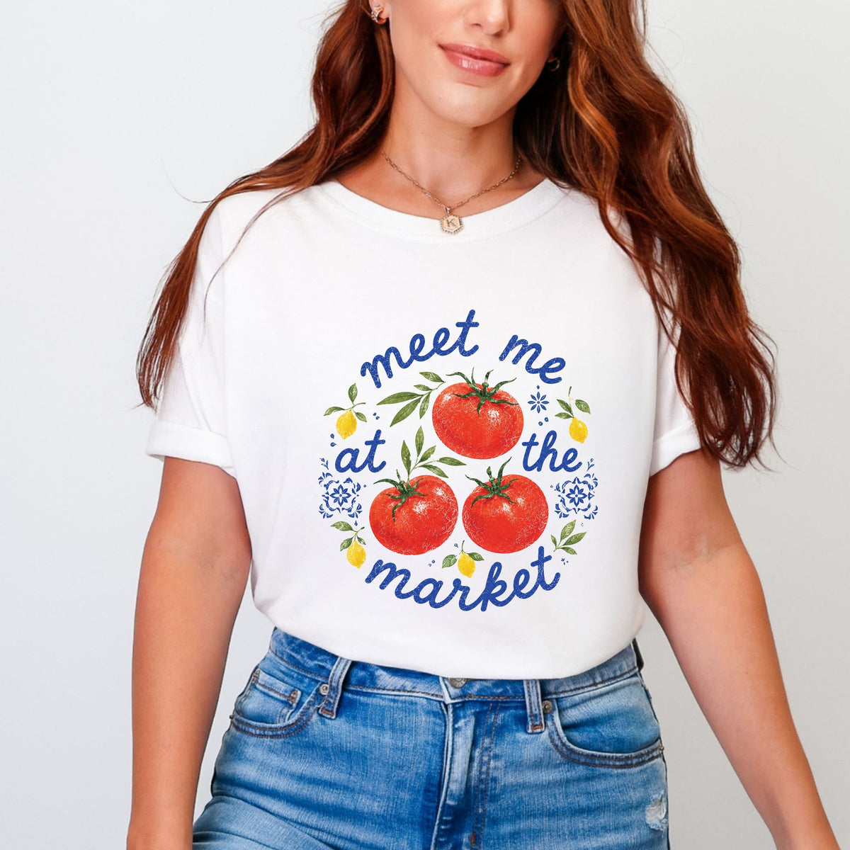 Meet Me at the Market Tomatoes - Women's Garment Dyed Graphic T-Shirt