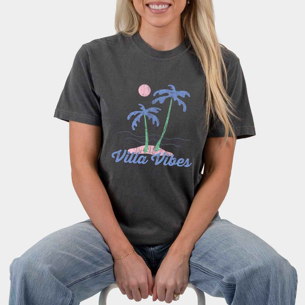 Villa Vibes Palm Tree - Women's Garment Dyed Graphic T-Shirt