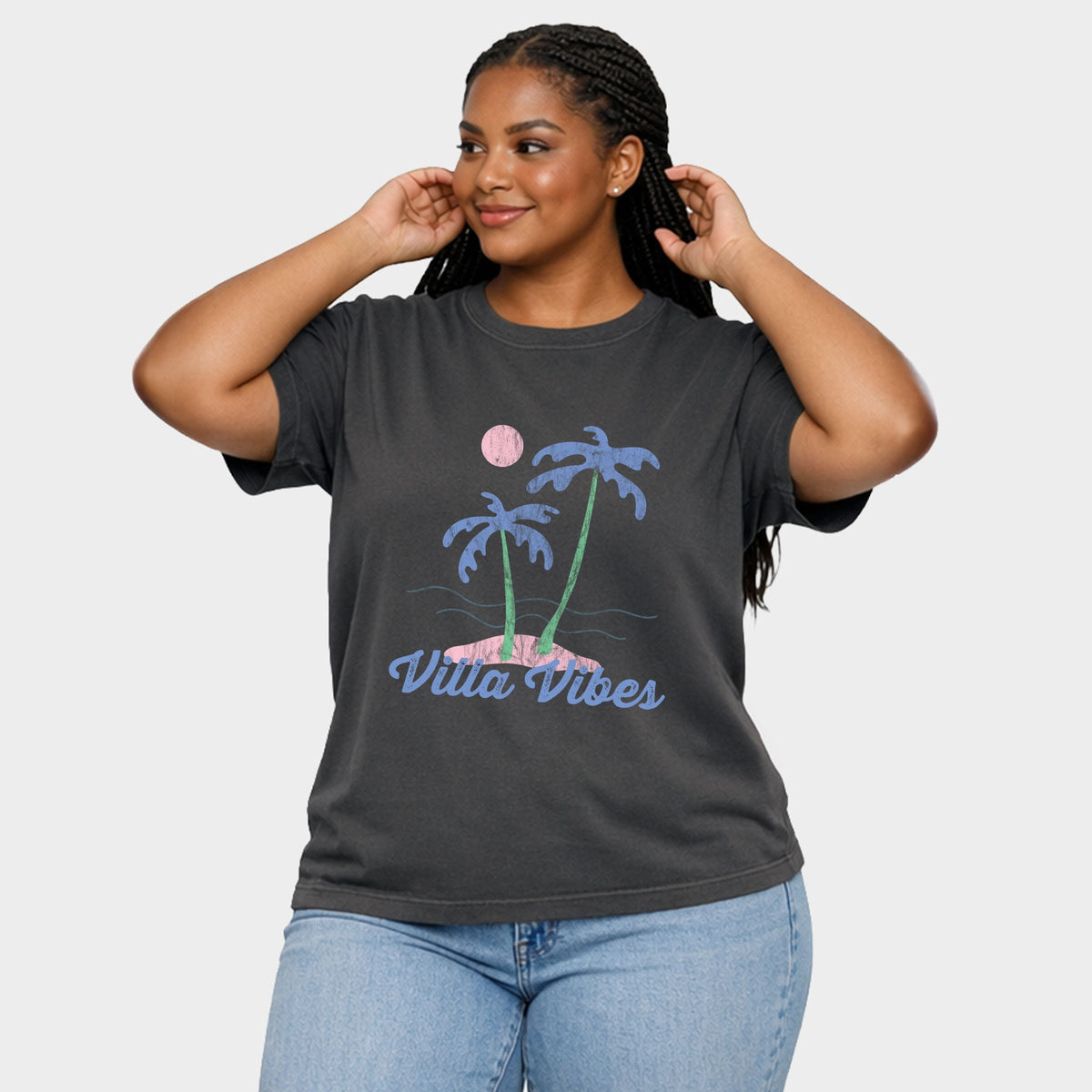 Villa Vibes Palm Tree - Women's Plus Garment Dyed Tee