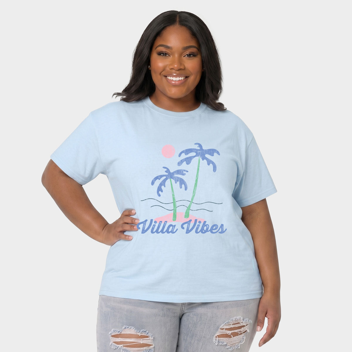 Villa Vibes Palm Tree - Women's Plus Garment Dyed Tee