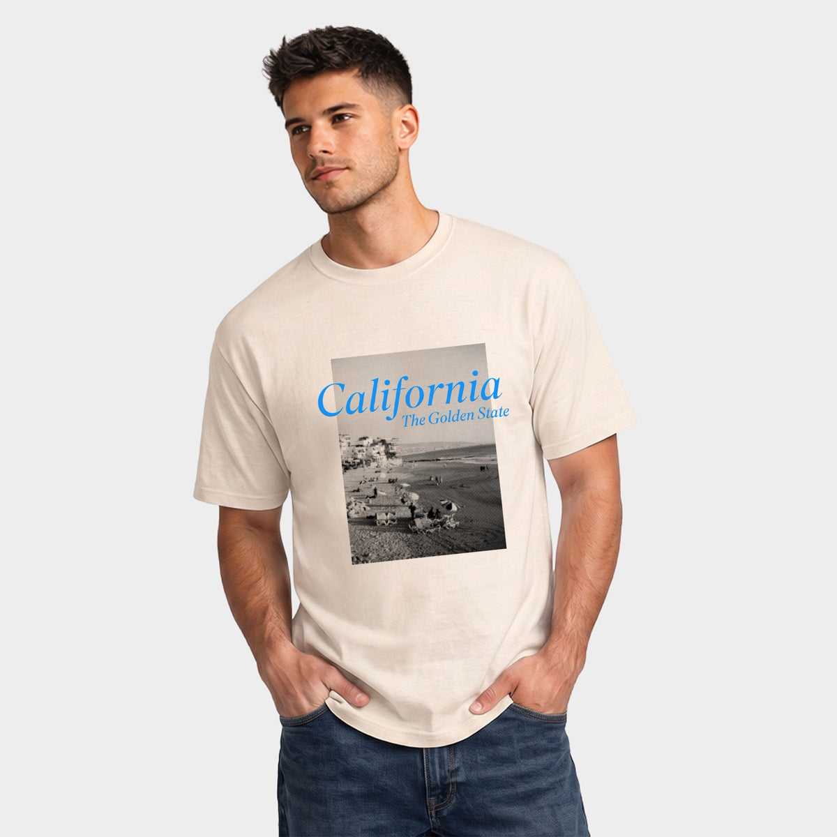 California Golden State Puff Print - Men's Garment Dyed Graphic T-Shirt