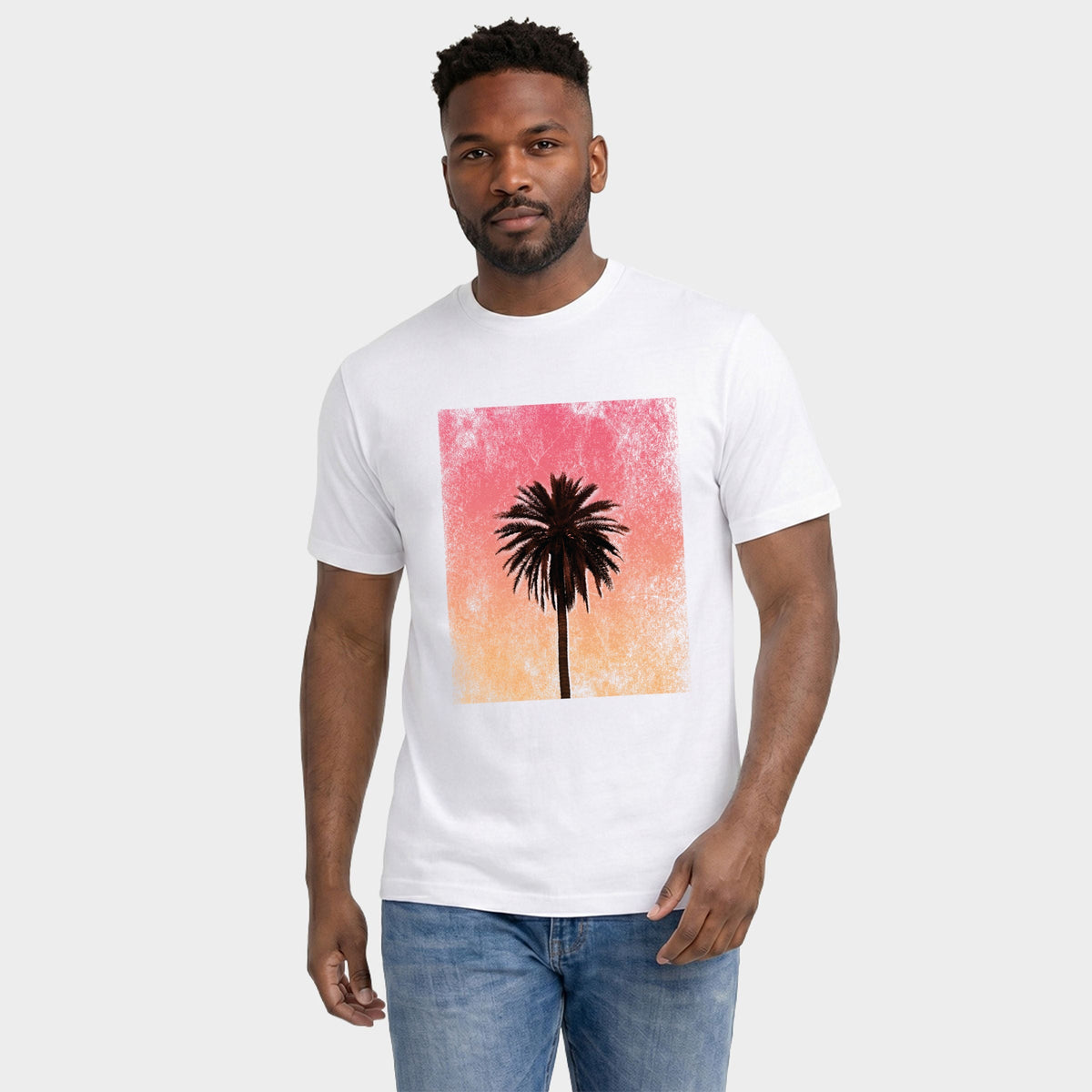 Sunset Palm Tree Distressed - Men's Garment Dyed Graphic T-Shirt