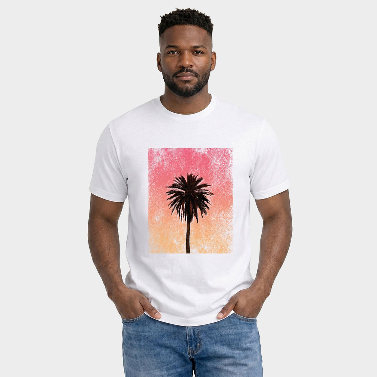 Sunset Palm Tree Distressed - Men's Garment Dyed Graphic T-Shirt