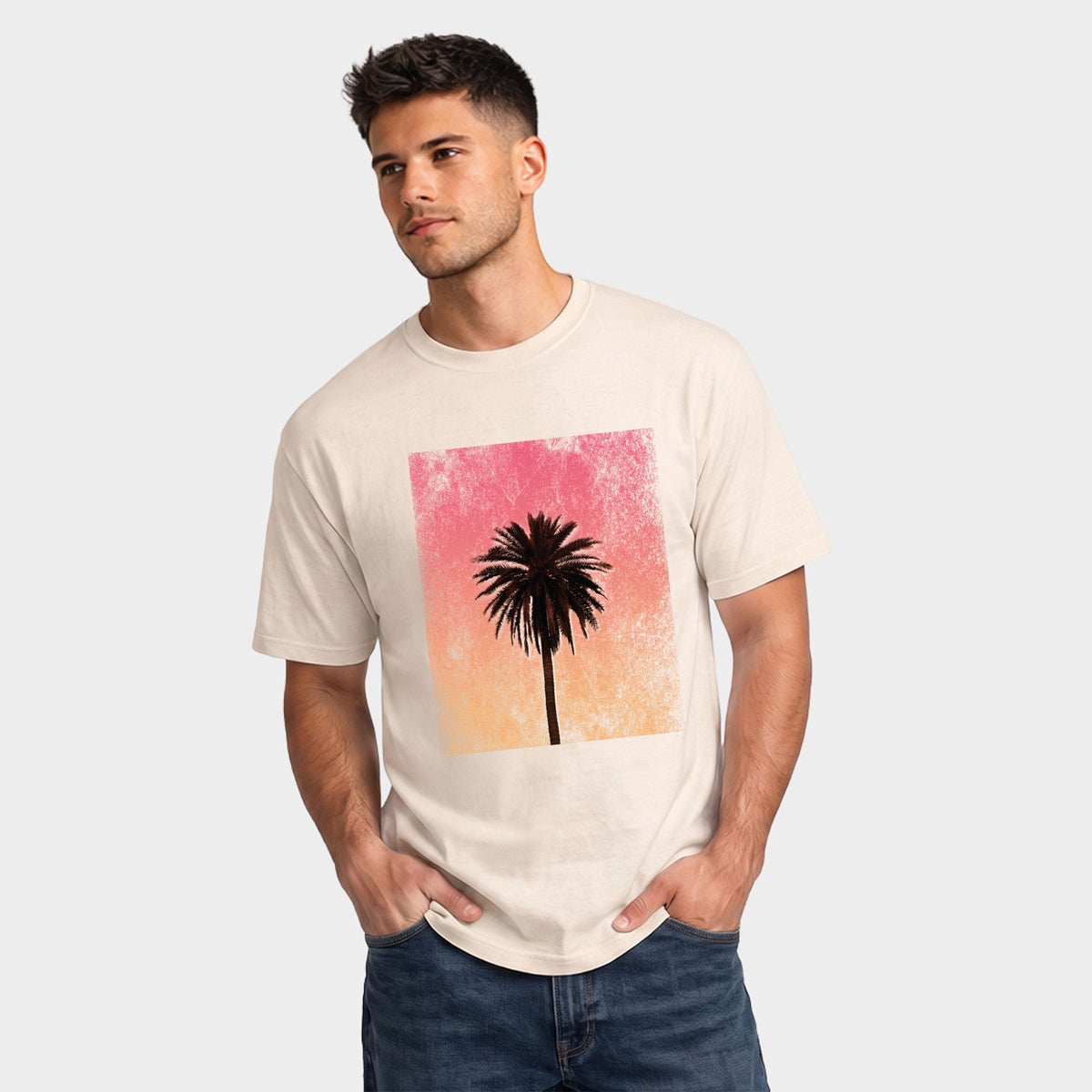 Sunset Palm Tree Distressed - Men's Garment Dyed Graphic T-Shirt