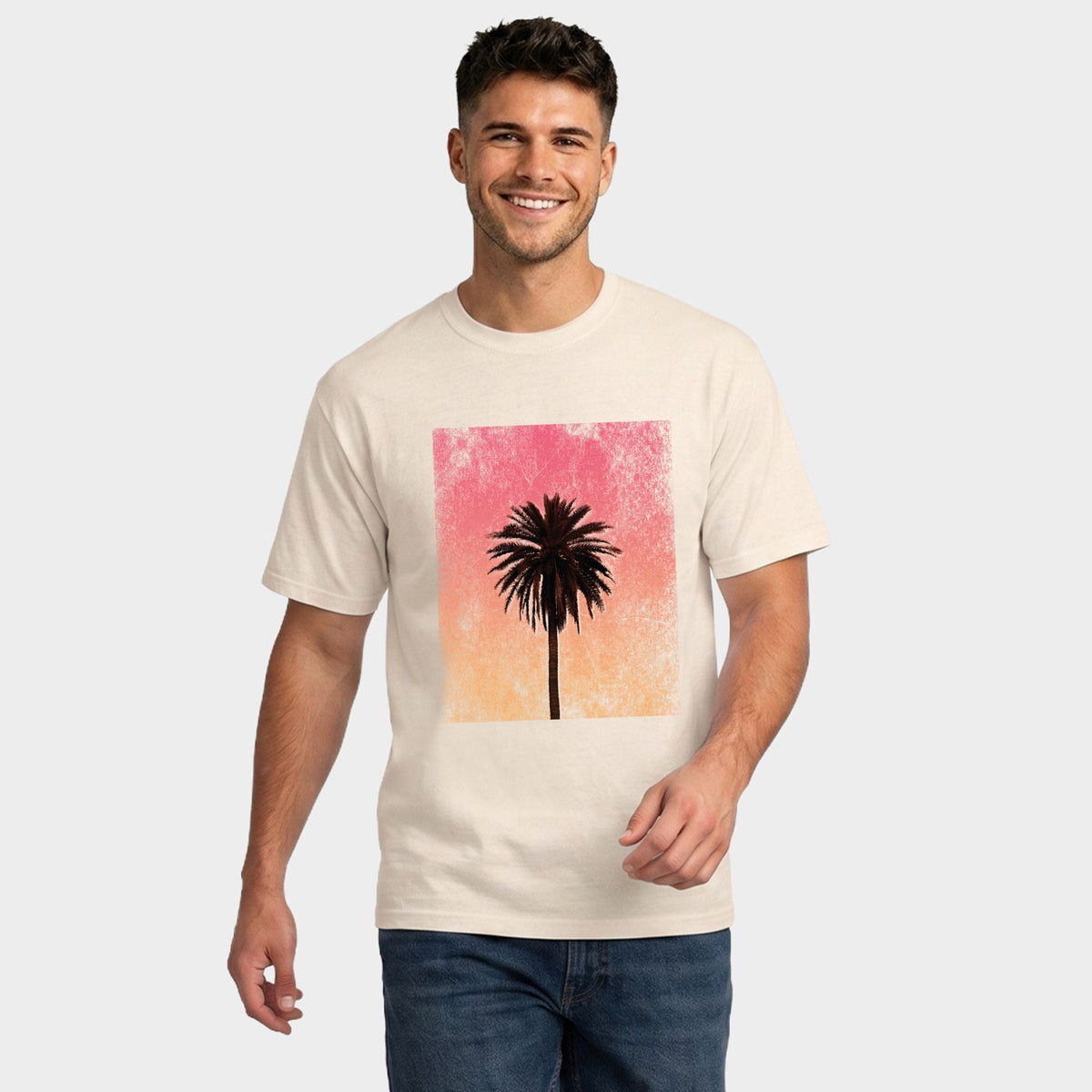 Sunset Palm Tree Distressed - Men's Garment Dyed Graphic T-Shirt