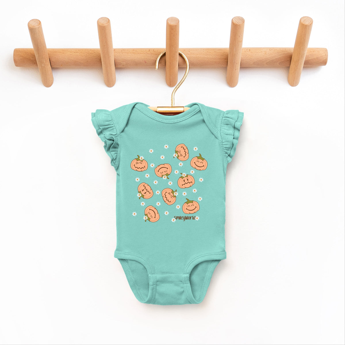 SmileyWorld Pumpkin Collage Daisies - Baby Flutter Sleeve Bodysuit