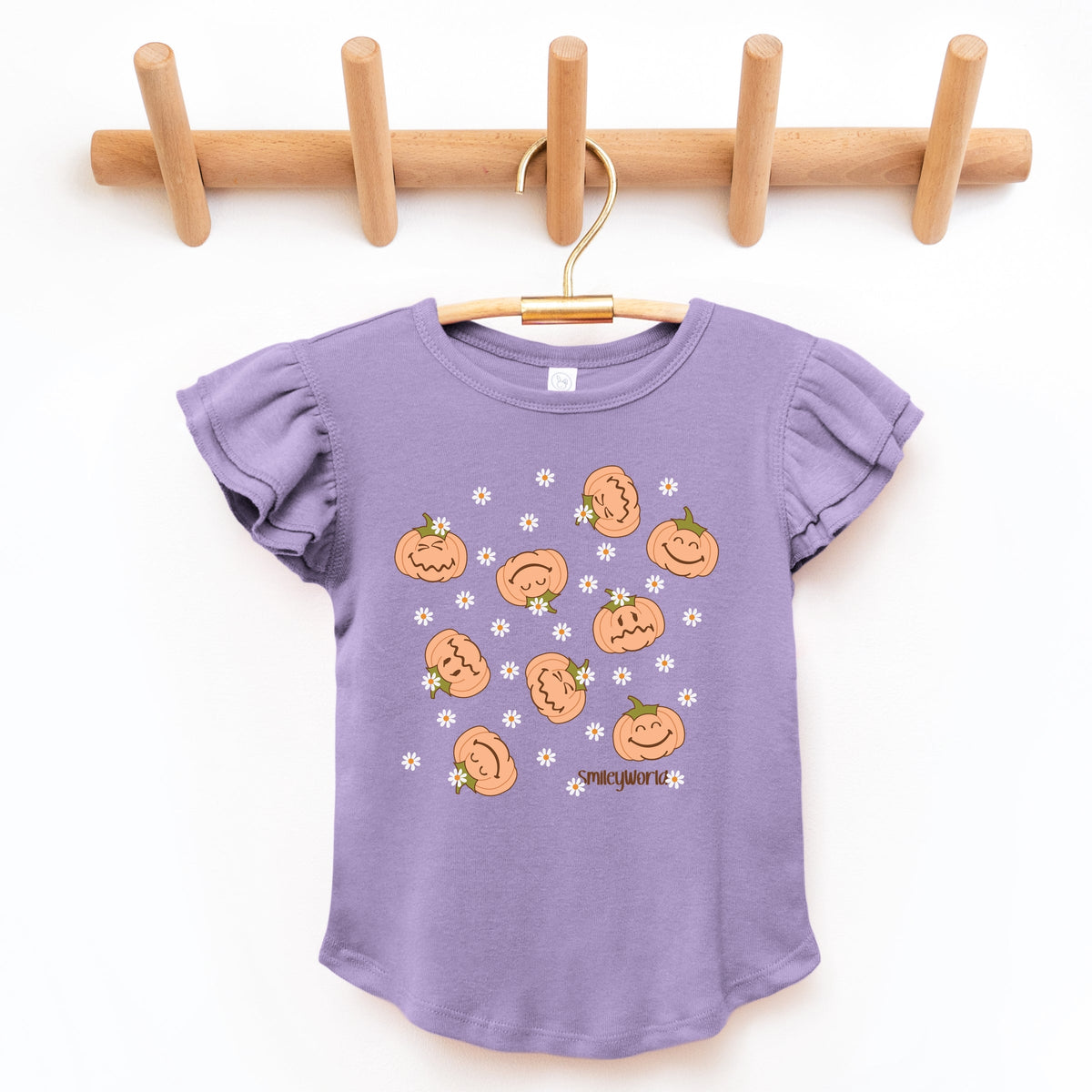 SmileyWorld Pumpkin Collage Daisies - Flutter Sleeve Graphic T-Shirt