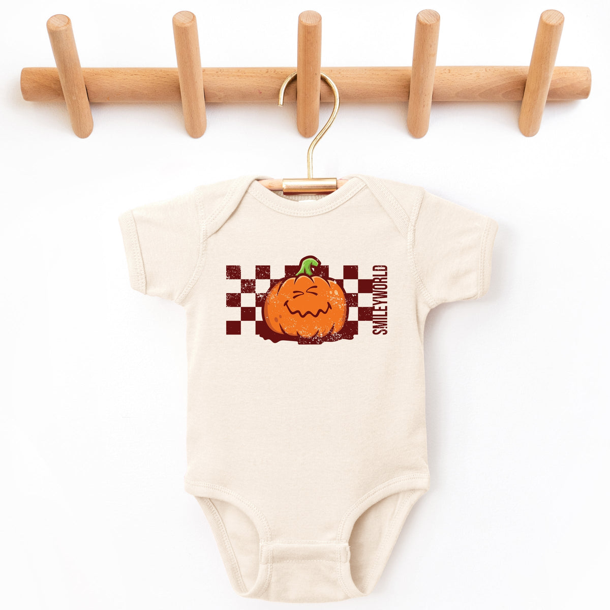 SmileyWorld Pumpkin Face Checkered - Baby Short Sleeve Graphic Bodysuit