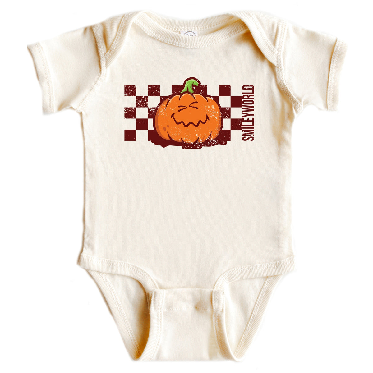 SmileyWorld Pumpkin Face Checkered - Baby Short Sleeve Graphic Bodysuit