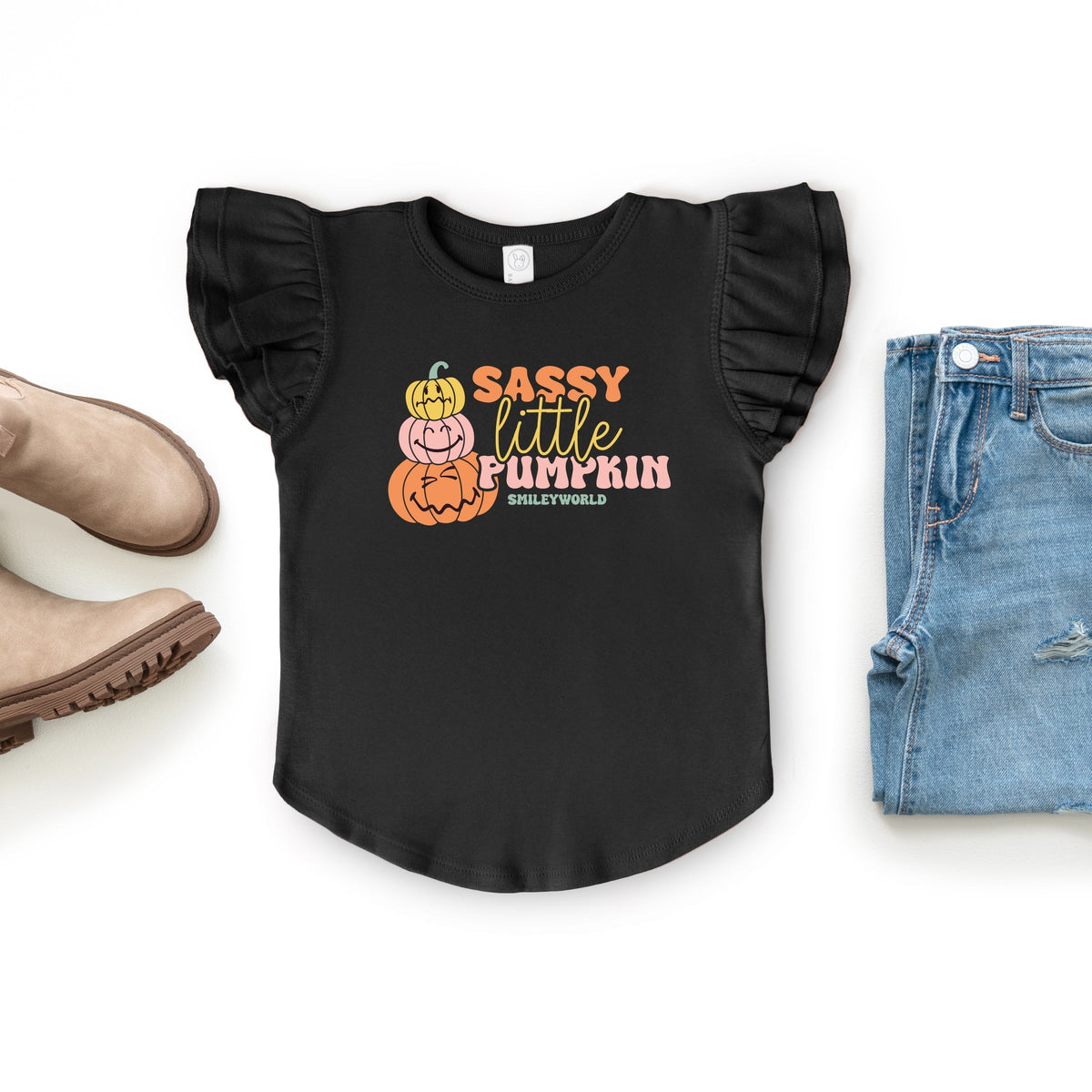 SmileyWorld Sassy Little Pumpkin - Flutter Sleeve Graphic T-Shirt