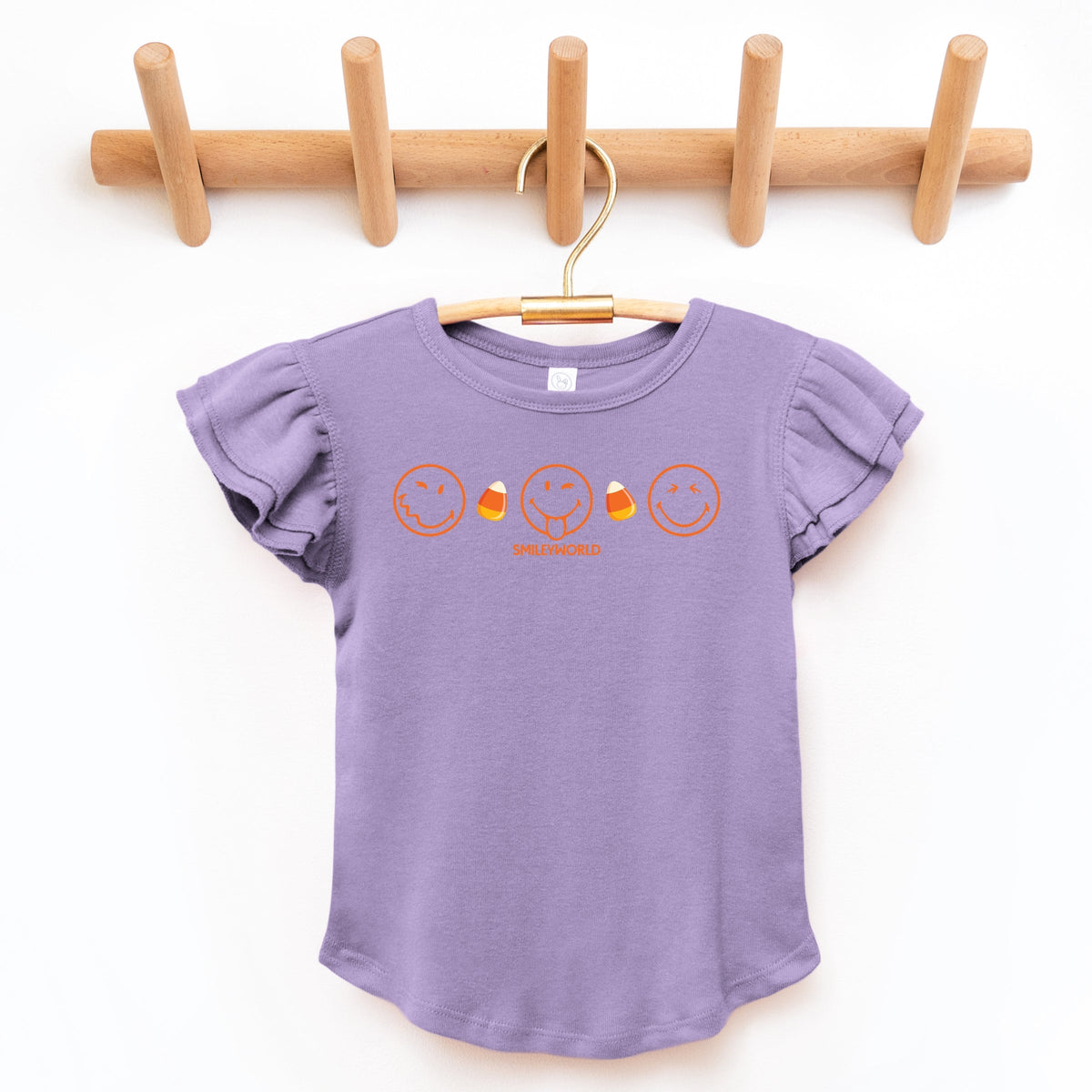 SmileyWorld Candy Corn Outlines - Flutter Sleeve Graphic T-Shirt