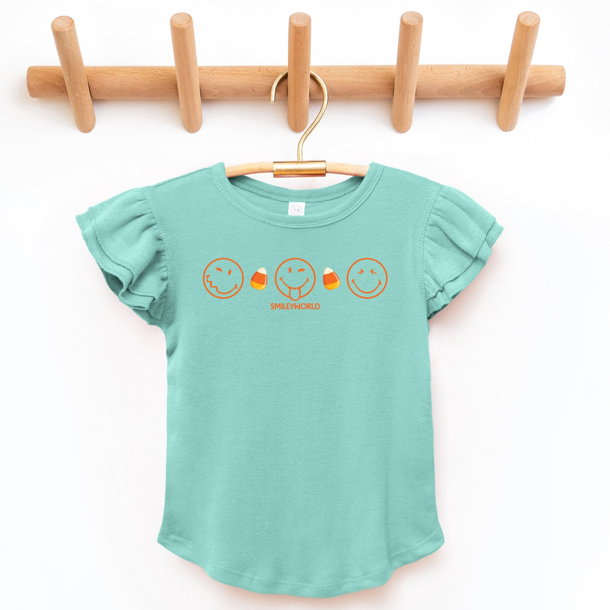 SmileyWorld Candy Corn Outlines - Flutter Sleeve Graphic T-Shirt