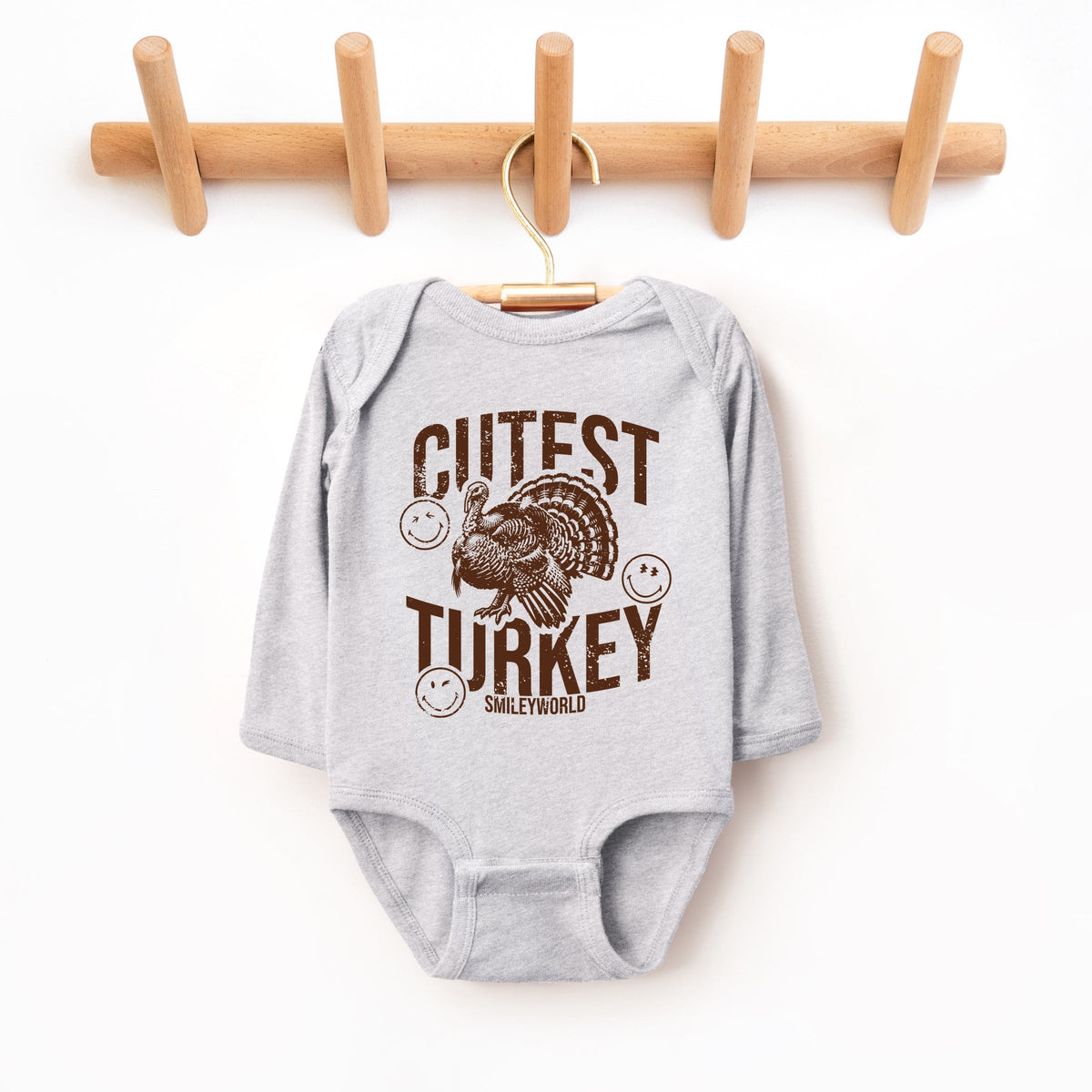 SmileyWorld Cutest Turkey Distressed - Baby Long Sleeve Bodysuit