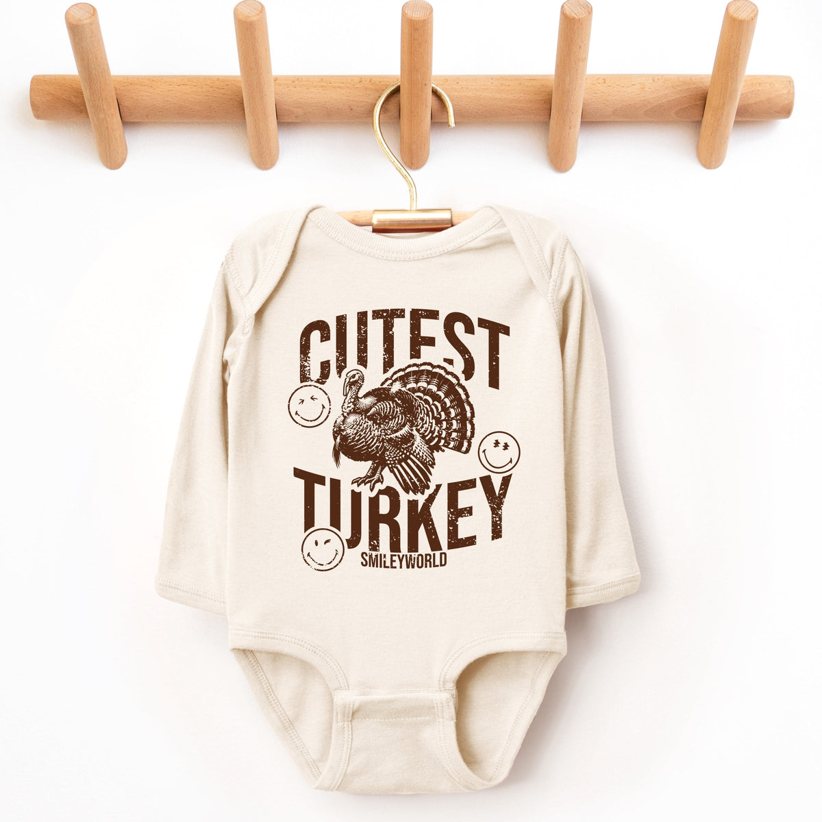 SmileyWorld Cutest Turkey Distressed - Baby Long Sleeve Bodysuit