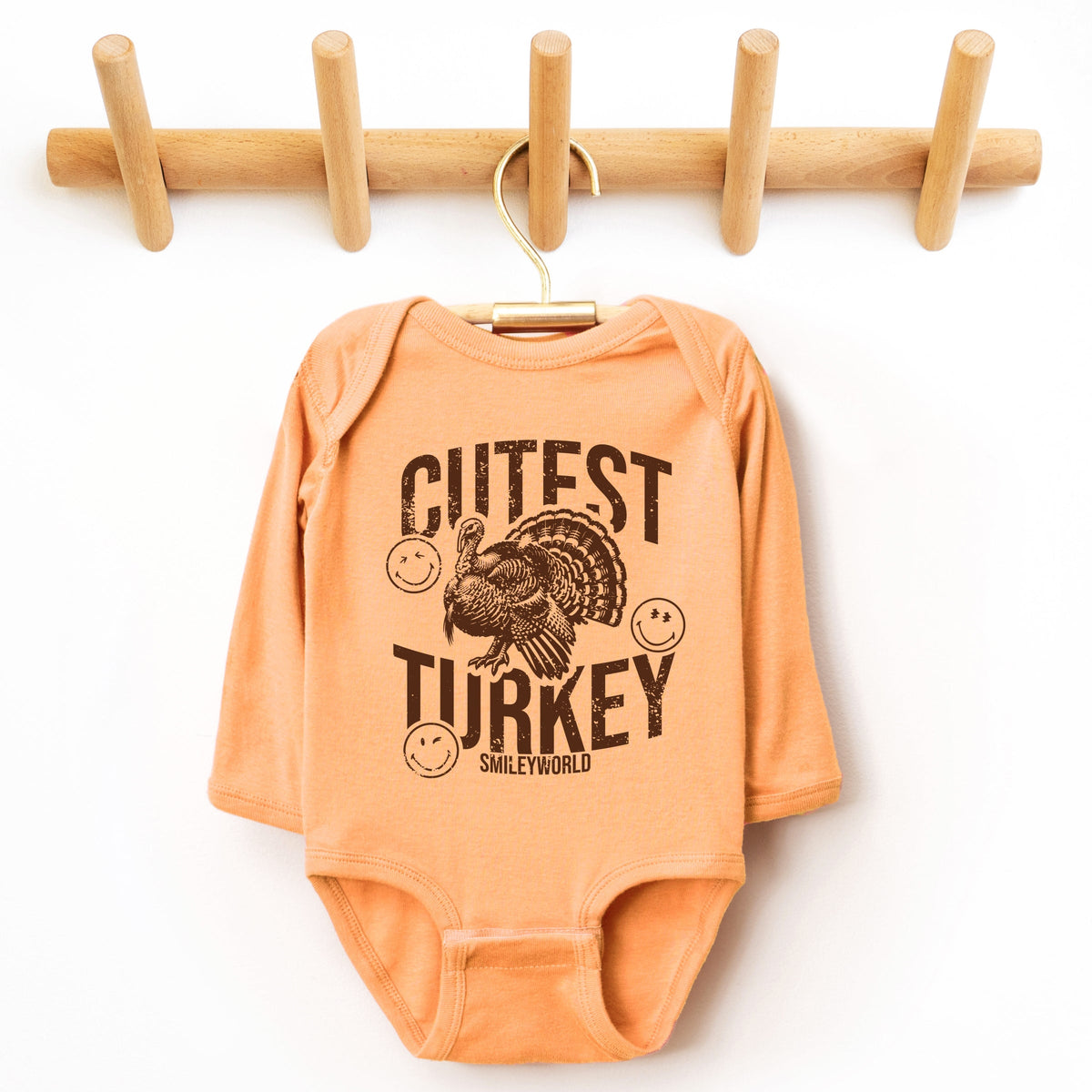 SmileyWorld Cutest Turkey Distressed - Baby Long Sleeve Bodysuit