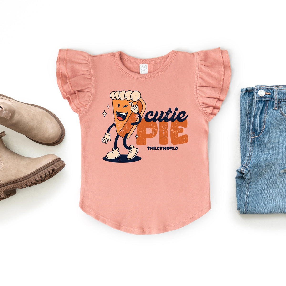 SmileyWorld Cutie Pie Pumpkin Pie - Flutter Sleeve Graphic T-Shirt