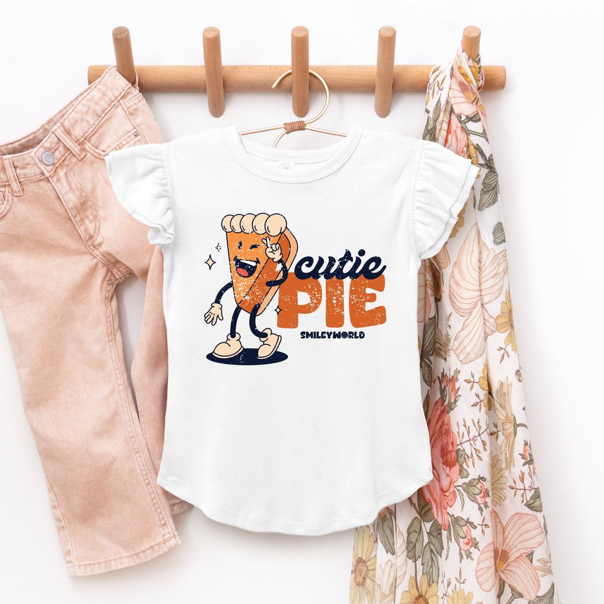 SmileyWorld Cutie Pie Pumpkin Pie - Flutter Sleeve Graphic T-Shirt