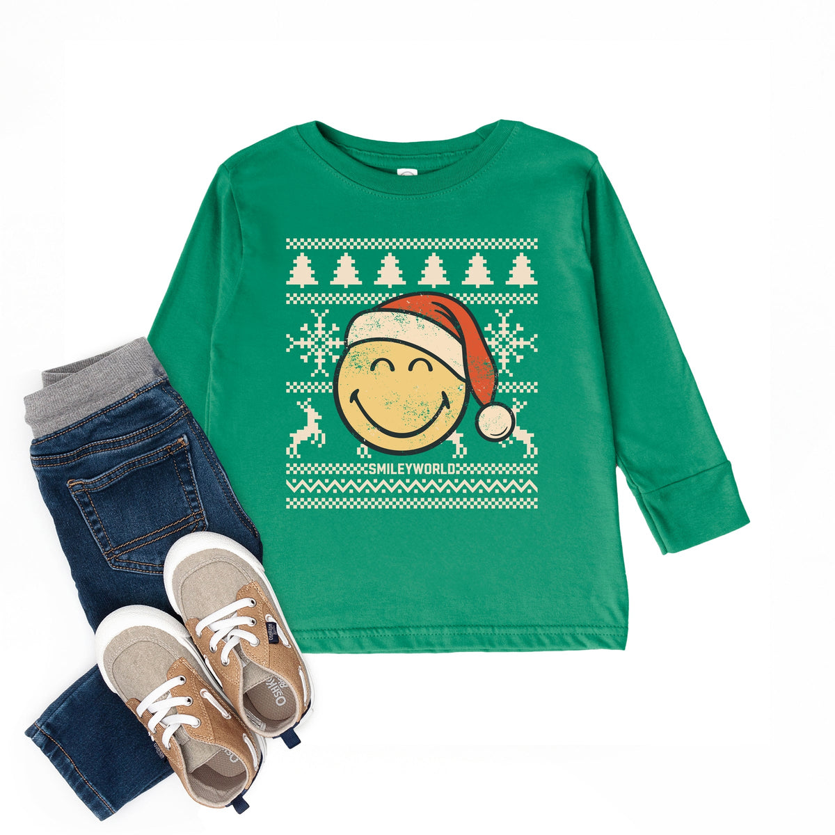 SmileyWorld Ugly Christmas Sweater Distressed - Toddler Long Sleeve Graphic Tee