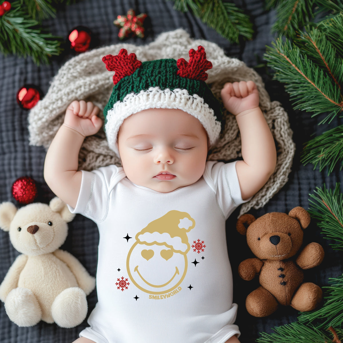 SmileyWorld Christmas Heart Eyes - Baby Short Sleeve Graphic Bodysuit