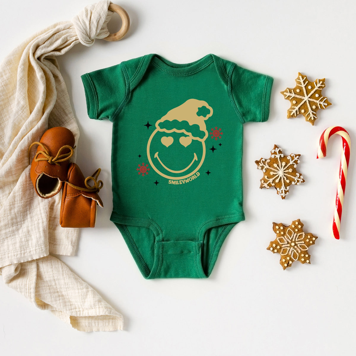 SmileyWorld Christmas Heart Eyes - Baby Short Sleeve Graphic Bodysuit