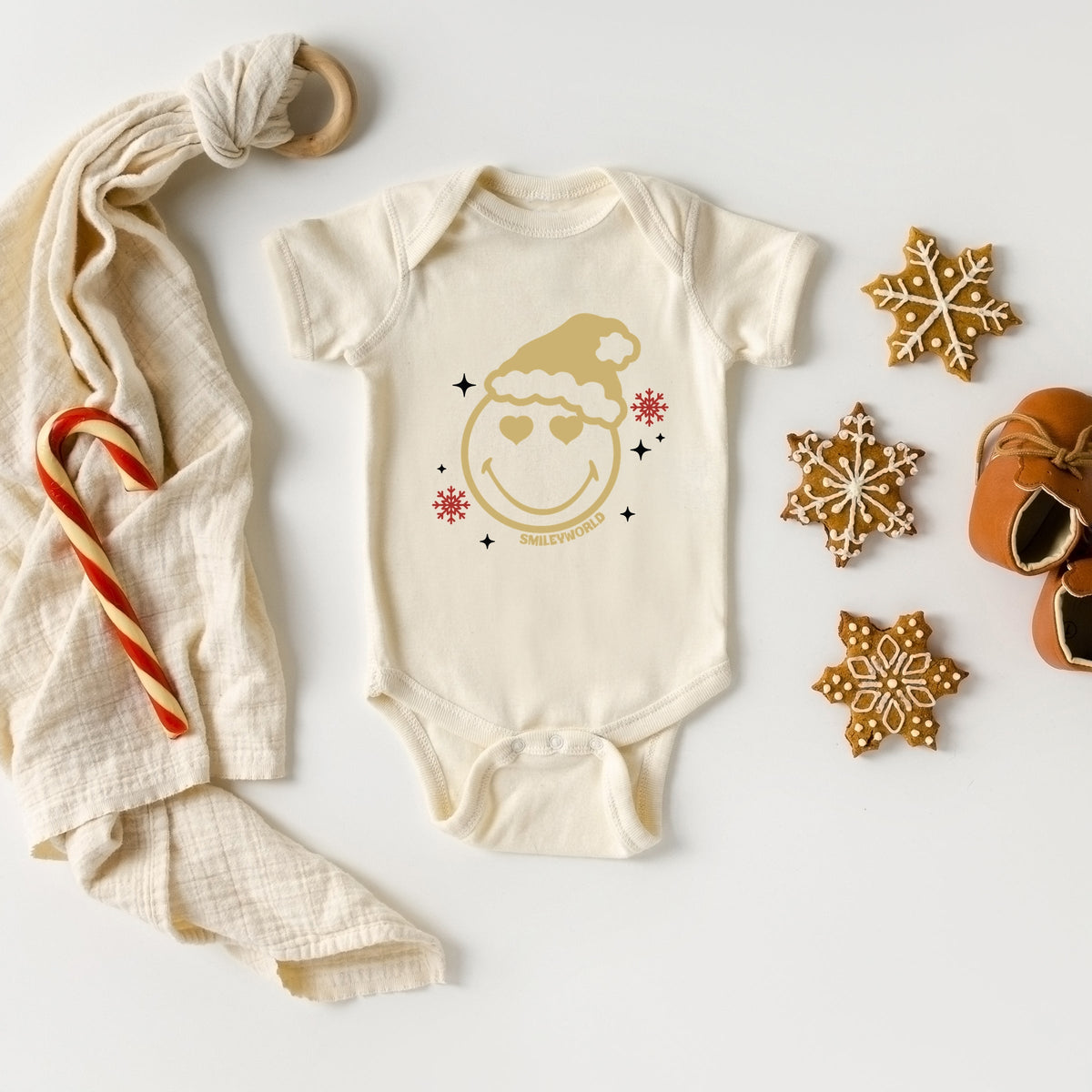 SmileyWorld Christmas Heart Eyes - Baby Short Sleeve Graphic Bodysuit