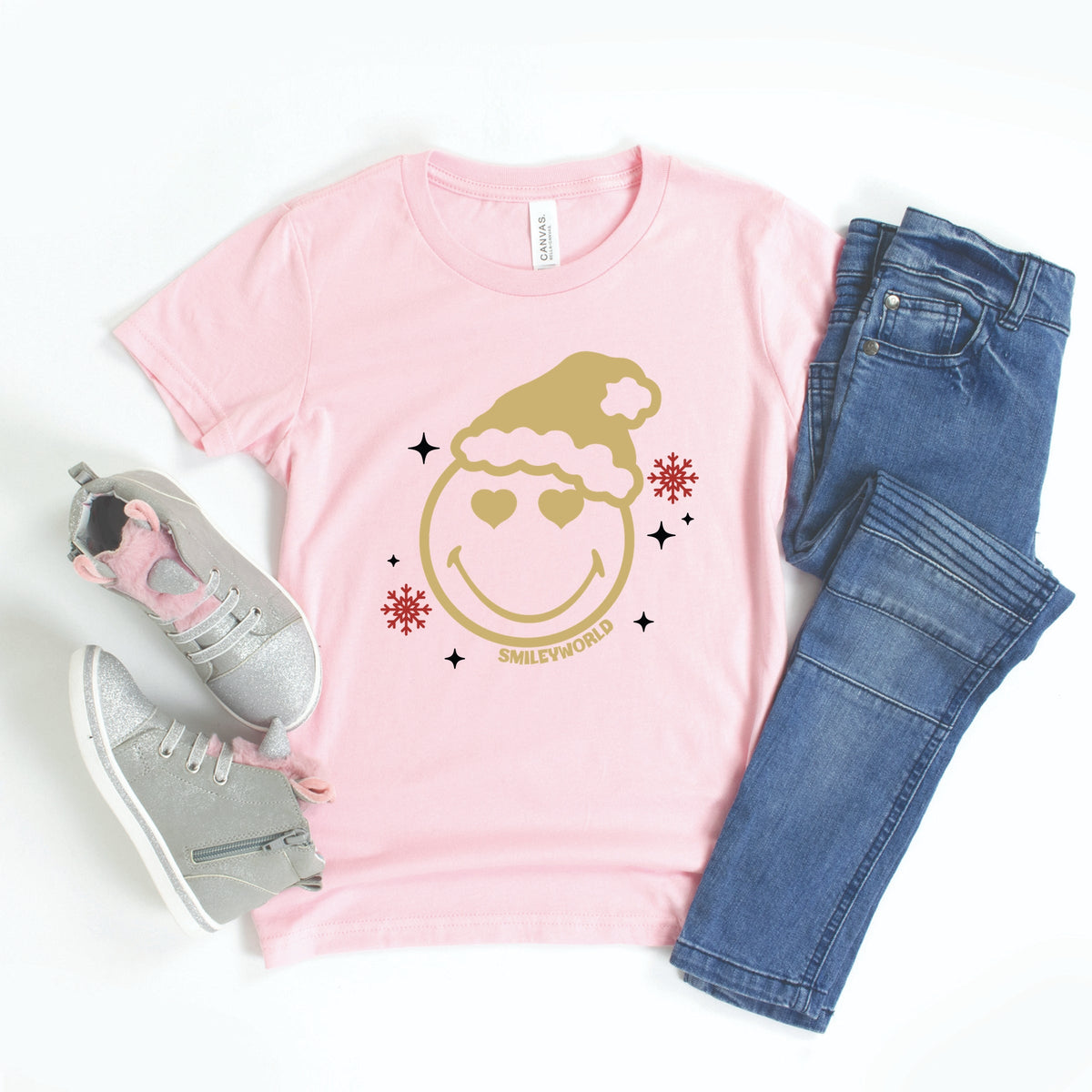 SmileyWorld Christmas Heart Eyes - Youth Short Sleeve Graphic T-Shirt
