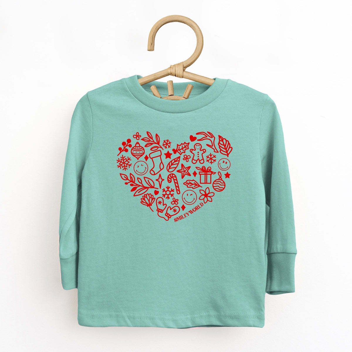 SmileyWorld Christmas Outline Heart - Toddler Long Sleeve Graphic Tee