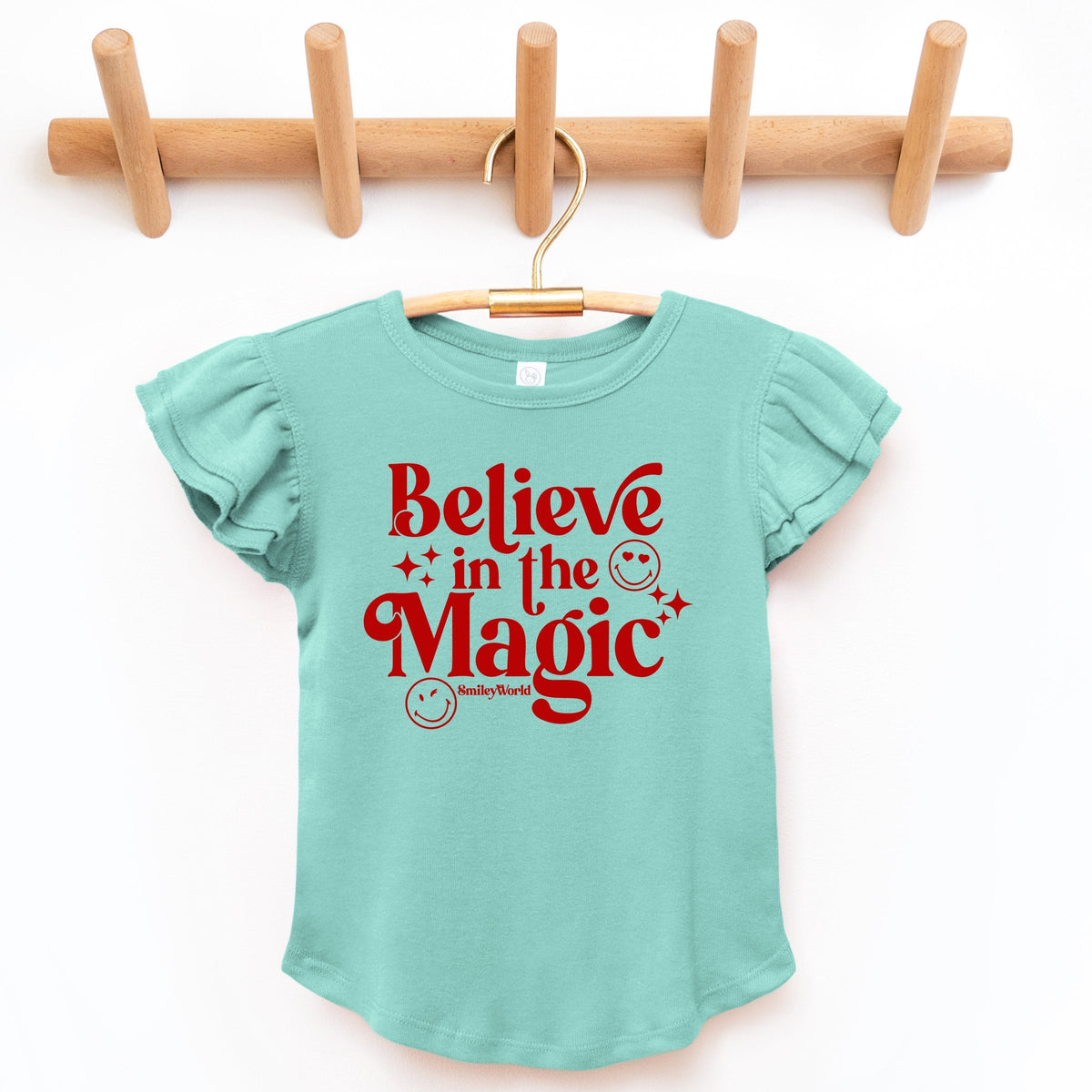 SmileyWorld Believe in Magic Sparkle - Flutter Sleeve Graphic T-Shirt