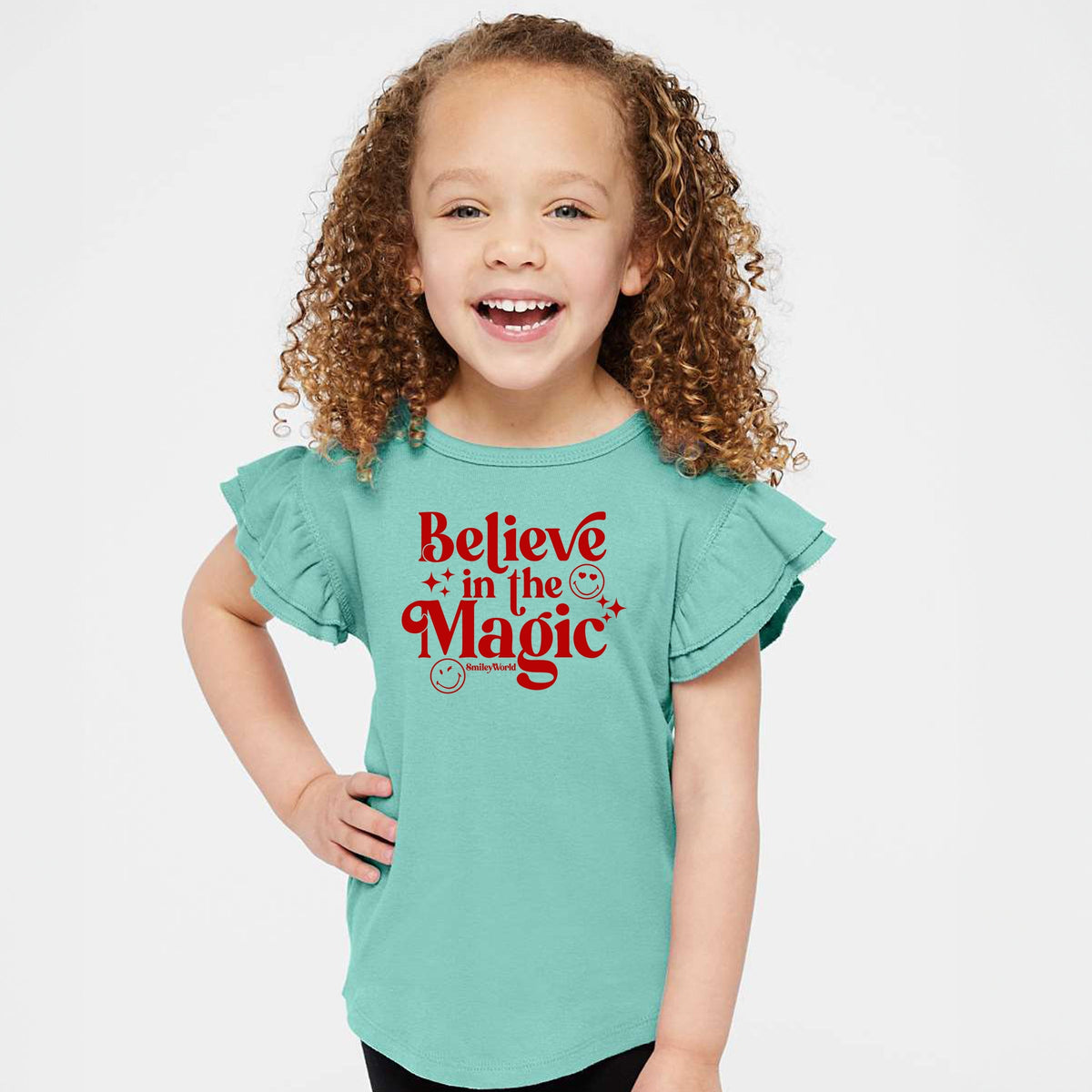 SmileyWorld Believe in Magic Sparkle - Flutter Sleeve Graphic T-Shirt