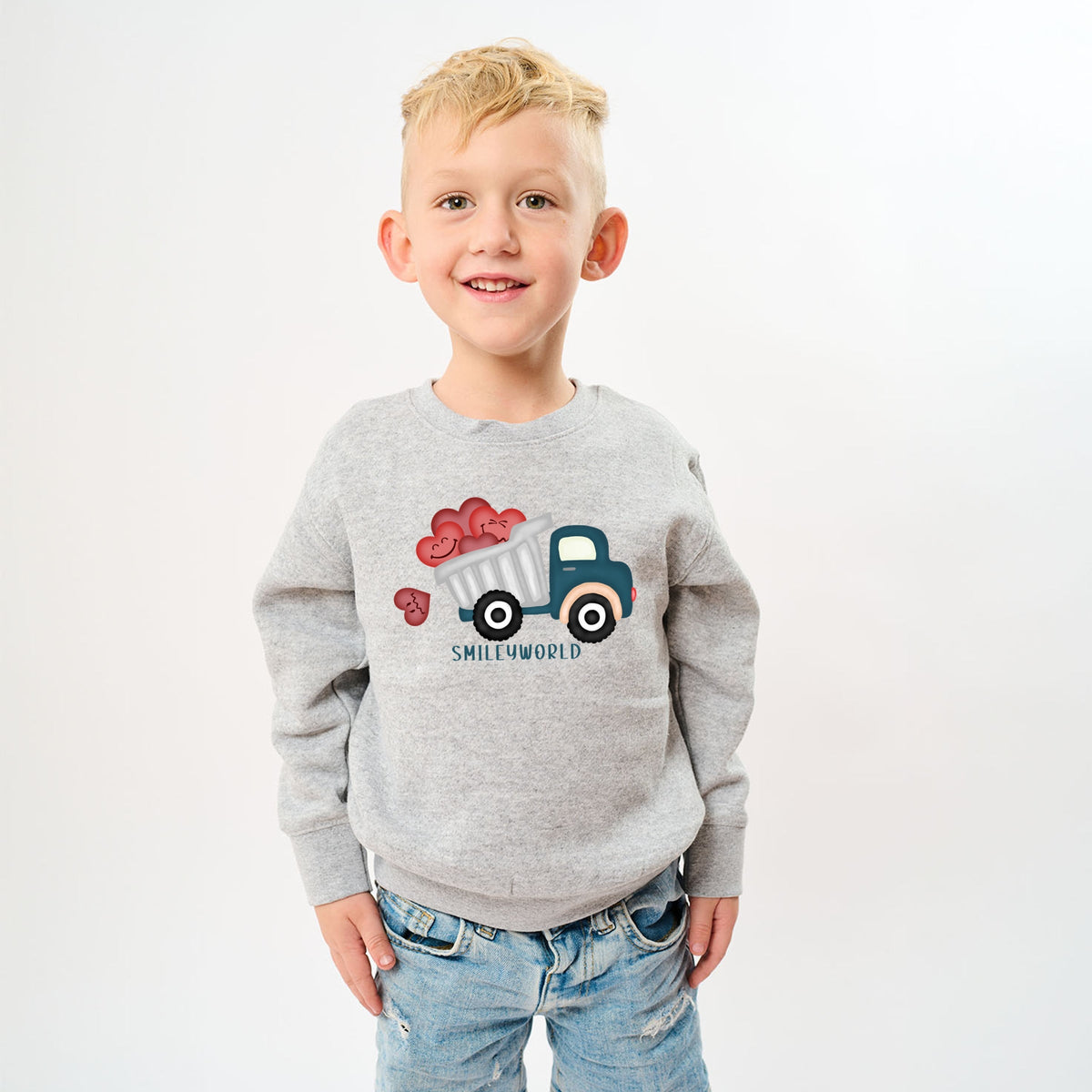 SmileyWorld Dump Truck Hearts - Youth Graphic Sweatshirt