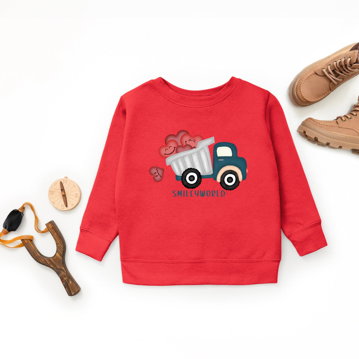 SmileyWorld Dump Truck Hearts - Youth Graphic Sweatshirt