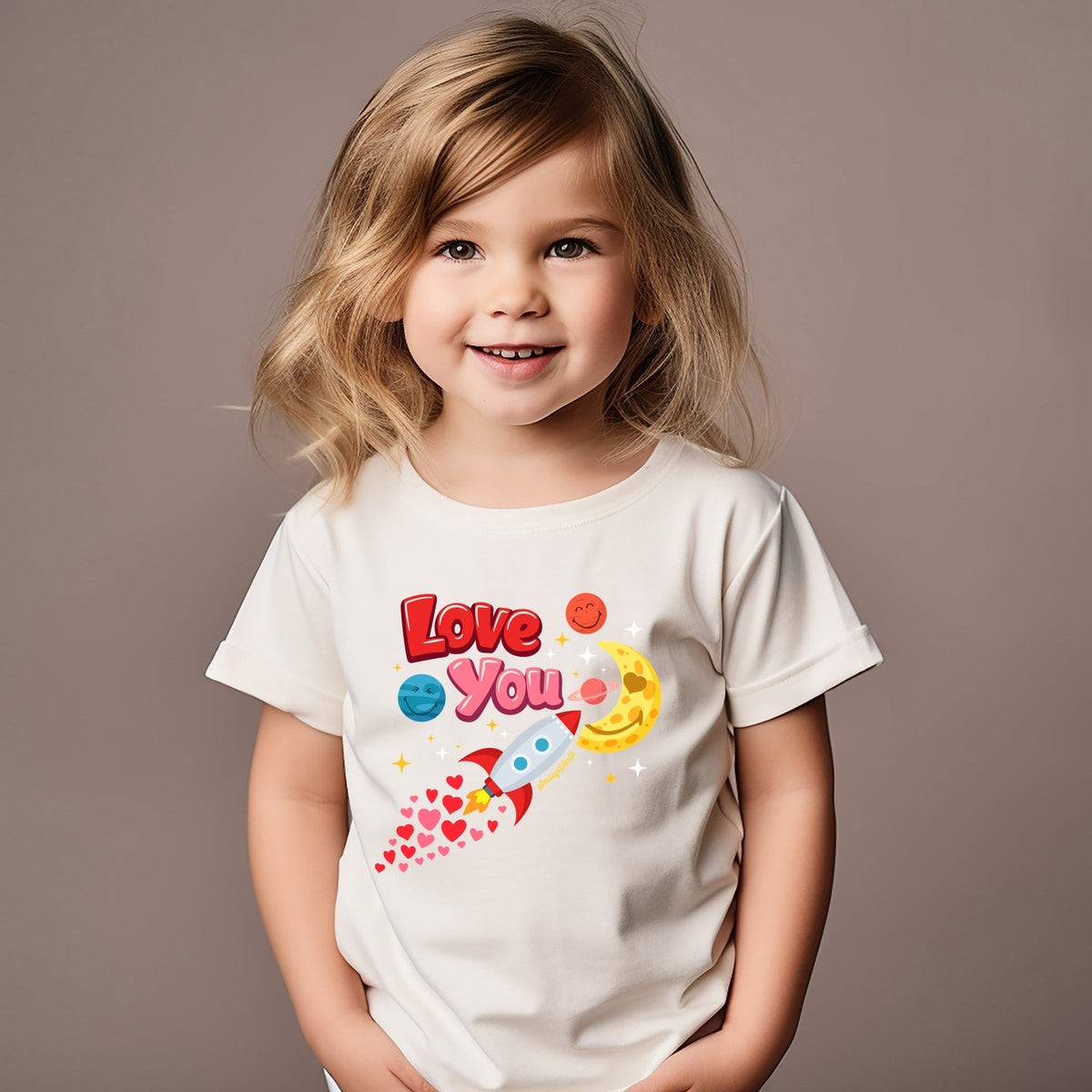 SmileyWorld Love You Rocket Ship - Toddler Short Sleeve Graphic T-Shirt