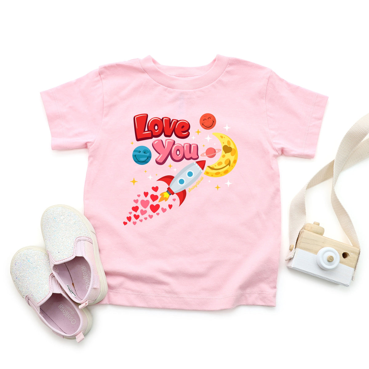 SmileyWorld Love You Rocket Ship - Toddler Short Sleeve Graphic T-Shirt