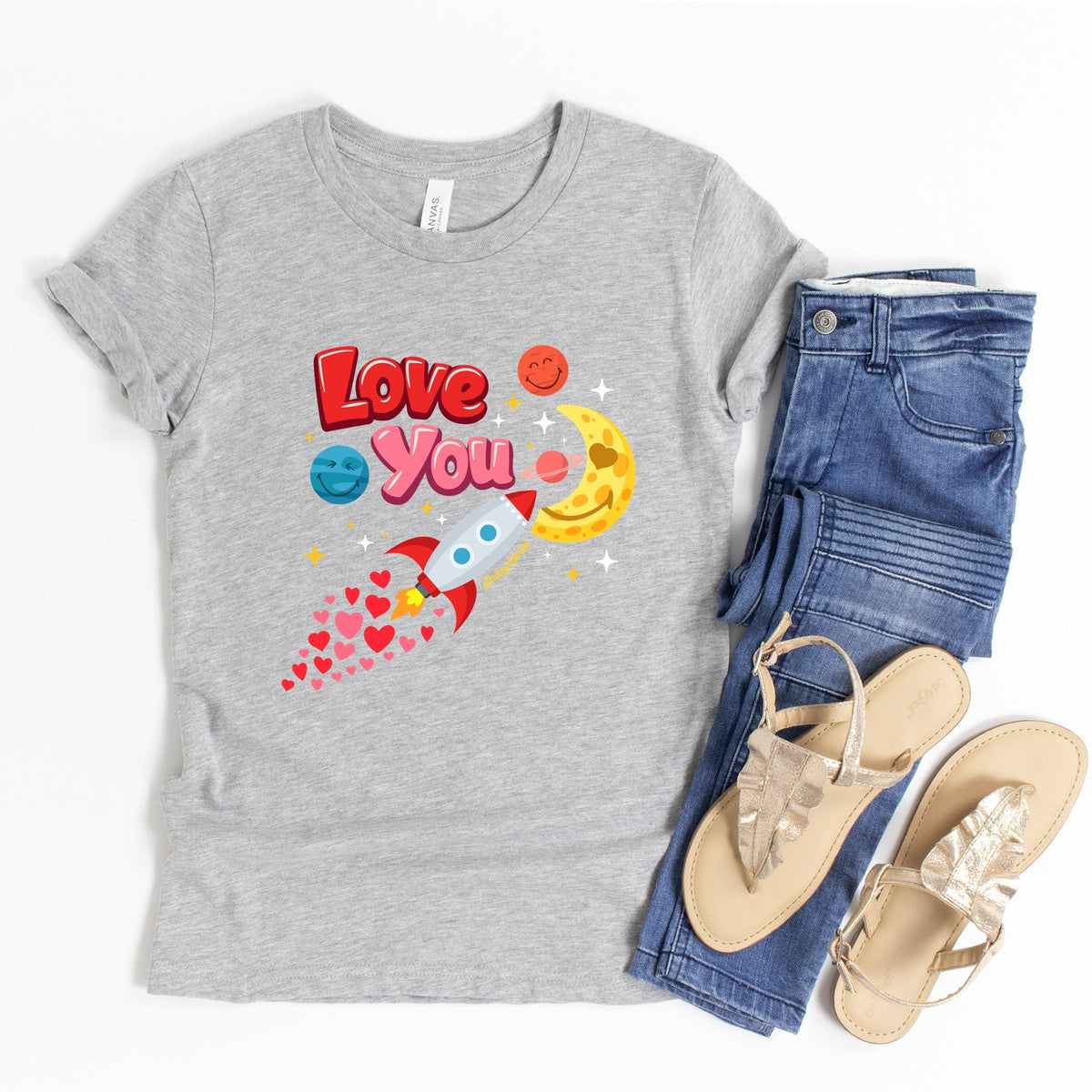 SmileyWorld Love You Rocket Ship - Youth Short Sleeve Graphic T-Shirt