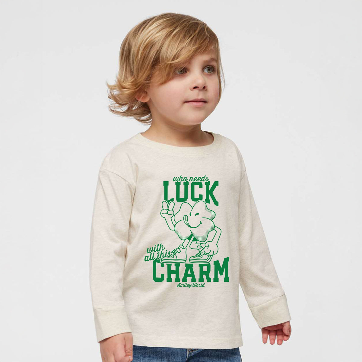 SmileyWorld Who Needs Luck - Toddler Long Sleeve Graphic Tee