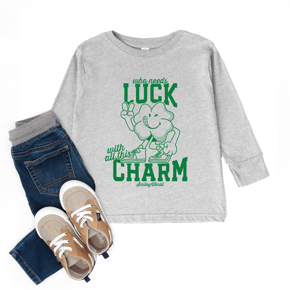 SmileyWorld Who Needs Luck - Toddler Long Sleeve Graphic Tee