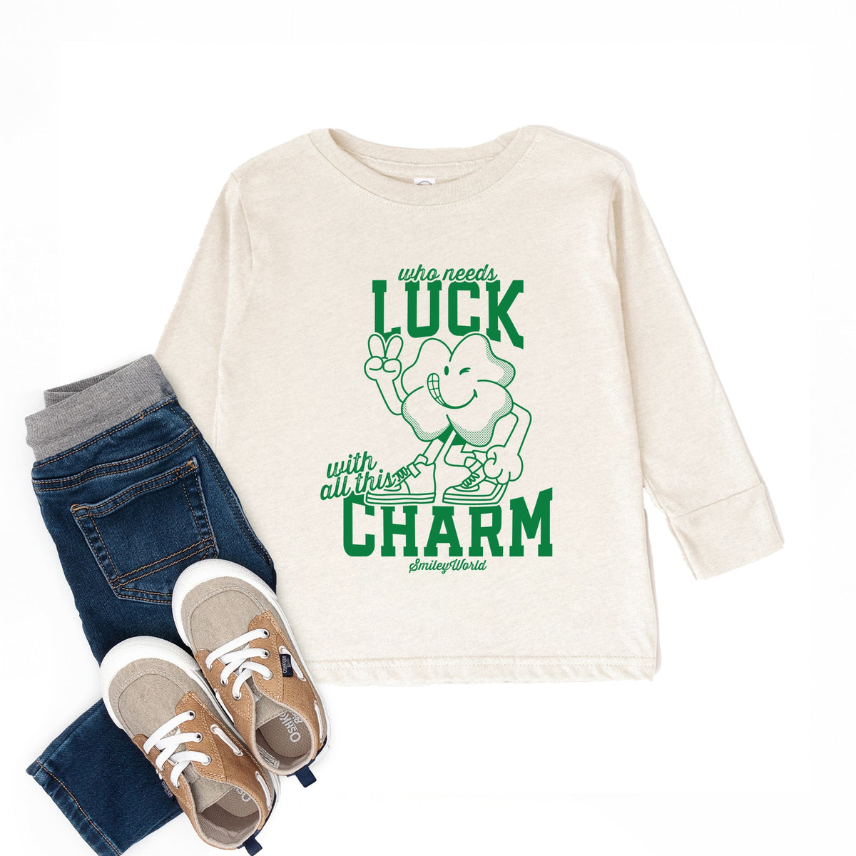 SmileyWorld Who Needs Luck - Toddler Long Sleeve Graphic Tee