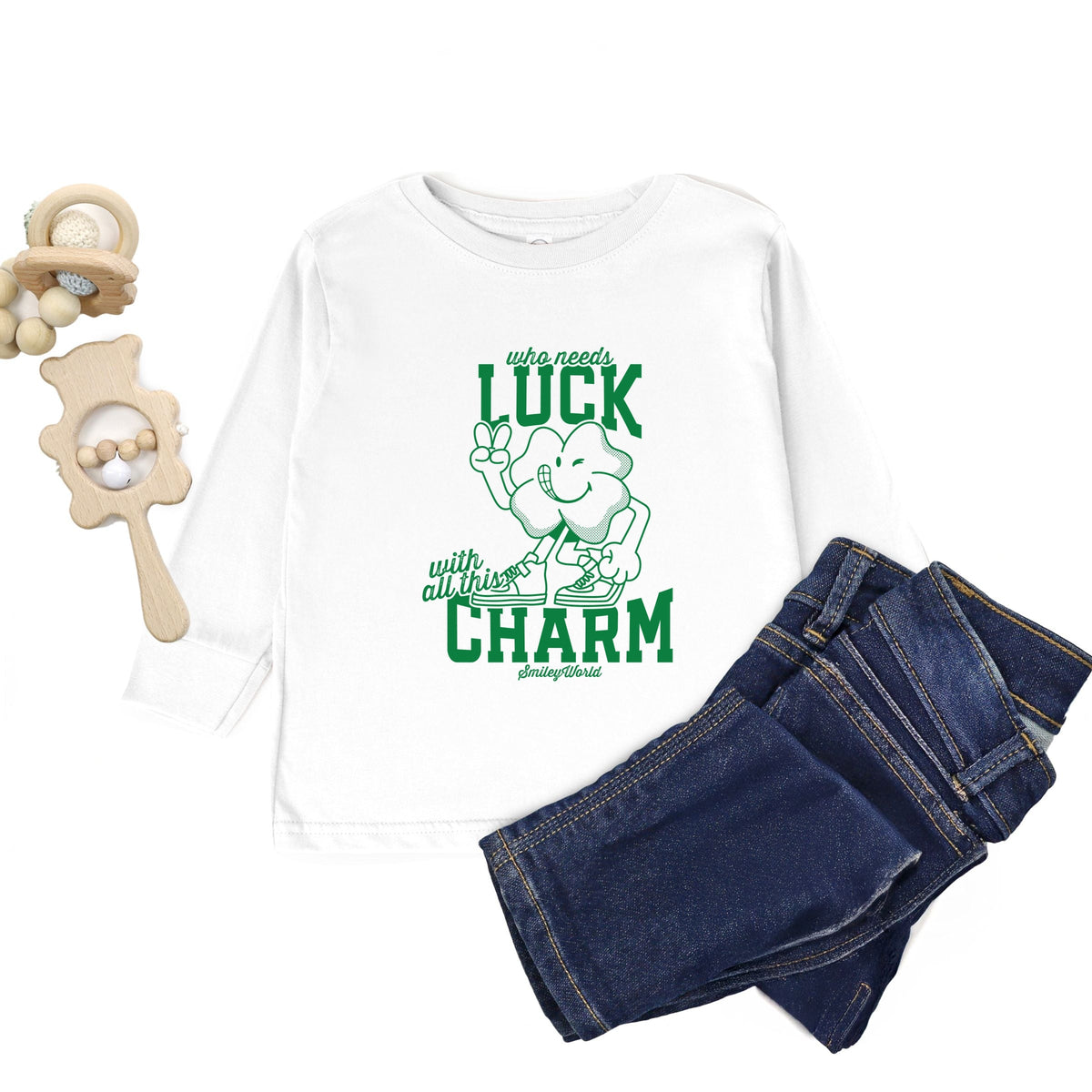 SmileyWorld Who Needs Luck - Toddler Long Sleeve Graphic Tee