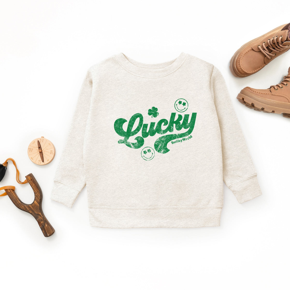 SmileyWorld Lucky Cursive Distressed - Youth Graphic Sweatshirt